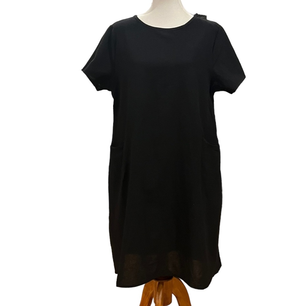 New cotton short sleeve A style slip on side pockets black  dress Sz XL